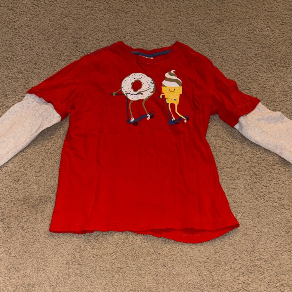 Hanna Andersson Red Long Sleeve Tee with Donut and Ice Cream Graphic
